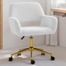 Portland White Faux Fur Height Adjustable Swivel Office Chair - Size: 88 x 57 x 60cm - Cream - Wilko