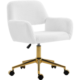 Portland White Faux Fur Height Adjustable Swivel Office Chair - Size: 88 x 57 x 60cm - Cream - Wilko - thumbnail 3