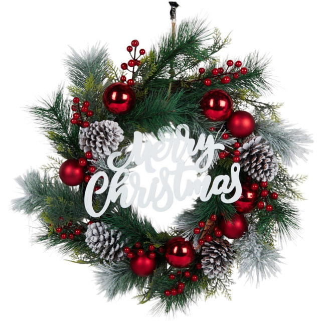 Merry Christmas Bauble Wreath Green and Red - Wilko