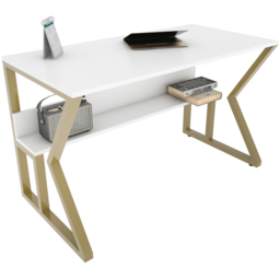 Decorotika Wake Single Shelf Computer Desk Gold and White - Size: 72.8 x 120 x 60cm - Multi - Wilko - thumbnail 3