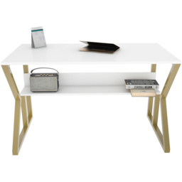 Decorotika Wake Single Shelf Computer Desk Gold and White - Size: 72.8 x 120 x 60cm - Multi - Wilko - thumbnail 4