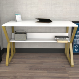 Decorotika Wake Single Shelf Computer Desk Gold and White - Size: 72.8 x 120 x 60cm - Multi - Wilko - thumbnail 1
