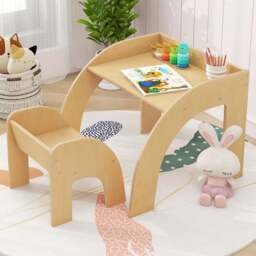 Costway Natural Wooded Toddler Kids Desk Set - Size: 60 x 59 x 50cm - n/a - Wilko