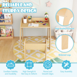 Costway Natural Wooded Toddler Kids Desk Set - Size: 60 x 59 x 50cm - n/a - Wilko - thumbnail 6