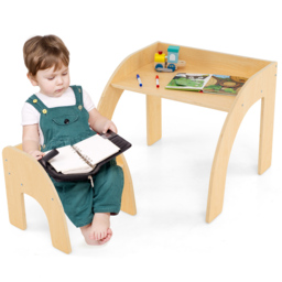 Costway Natural Wooded Toddler Kids Desk Set - Size: 60 x 59 x 50cm - n/a - Wilko - thumbnail 4