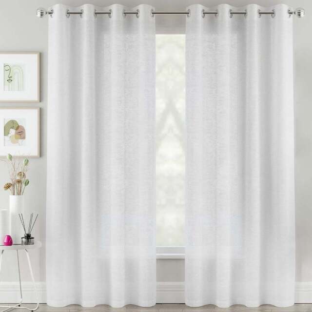 Tyrone Textiles Crete White Linen Look Eyelet Voile Panel Curtains 140 x 137cm - Size: W 140 x D 137cm - Wilko - image 1