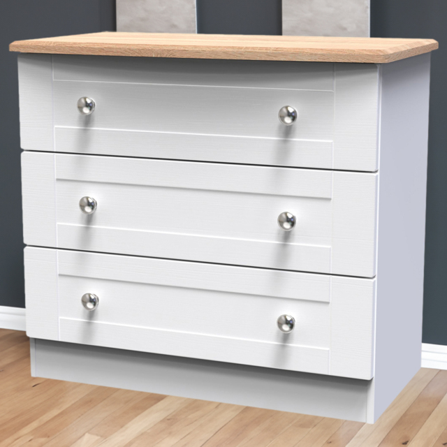 Crowndale Sussex 3 Drawer White Ash and Bardolino Oak Chest of Drawers Ready Assembled - Wilko - image 1