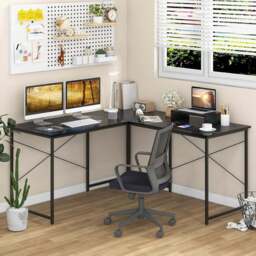 Costway Black Reversible Corner Study Workstation with Monitor Stand - Size: 108 x 69 x 21cm - Wilko