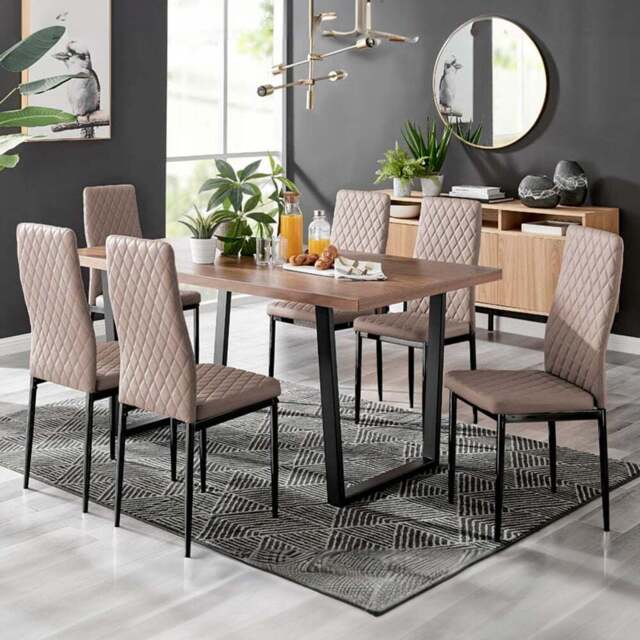 Furniturebox Solo Valera 6 Seater Dining Set Cappuccino - Brown - Wilko - image 1