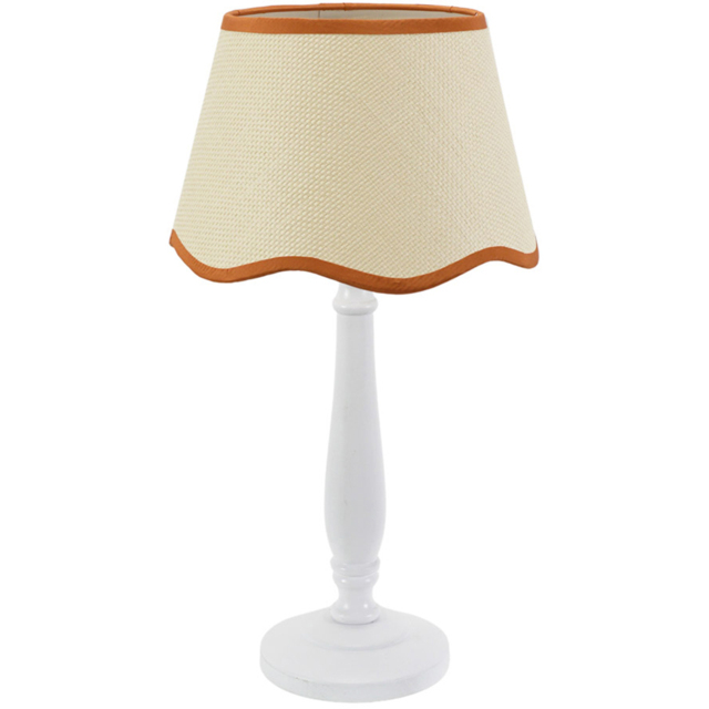 ValueLights Victoria Linen Scallop Rust Edge Shade White Wood Table Lamp - Wilko - image 1