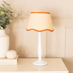 ValueLights Victoria Linen Scallop Rust Edge Shade White Wood Table Lamp - Wilko - thumbnail 4