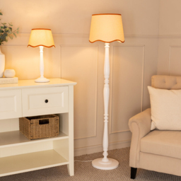 ValueLights Victoria Linen Scallop Rust Edge Shade White Wood Table Lamp - Wilko - thumbnail 5