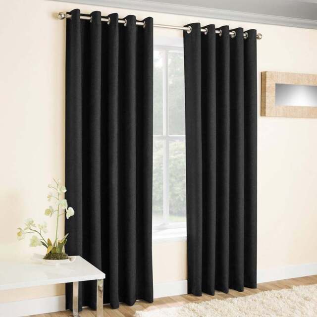 Enhanced Living Vogue Black Thermal Blackout Eyelet Readymade Curtains 229 x 229cm - Wilko - image 1