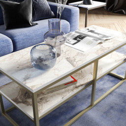 Decorotika Forteus Single Shelf White Marble Effect and Gold Coffee Table with Metal Legs - Size: 47 x 110.4 x 52cm - Multi - Wilko - thumbnail 5