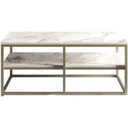 Decorotika Forteus Single Shelf White Marble Effect and Gold Coffee Table with Metal Legs - Size: 47 x 110.4 x 52cm - Multi - Wilko - thumbnail 3