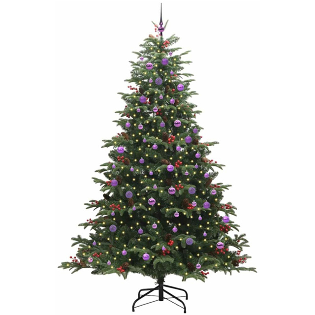 vidaXL Pre-Lit Warm White LED and Lilac Baubles Green Artificial Christmas Tree with Stand 7.8ft - Wilko - image 1