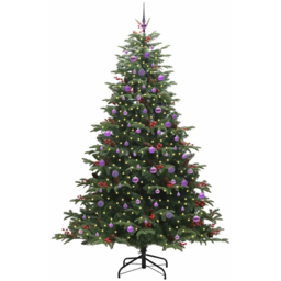 vidaXL Pre-Lit Warm White LED and Lilac Baubles Green Artificial Christmas Tree with Stand 7.8ft - Wilko - thumbnail 1