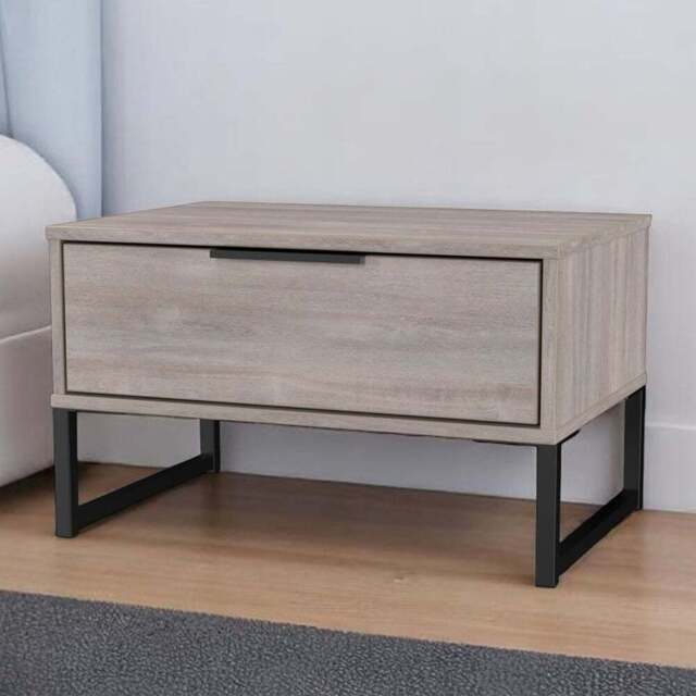 Crowndale Hong Kong Single Drawer Grey Oak Wide Side Table Ready Assembled - Size: 43 x 58 x 40cm - Wilko - image 1