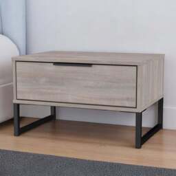 Crowndale Hong Kong Single Drawer Grey Oak Wide Side Table Ready Assembled - Size: 43 x 58 x 40cm - Wilko