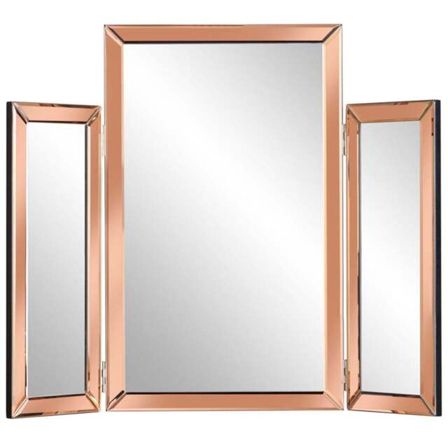 CARME Home Paloma Rosegold Luxury Tri-Fold Folding Tabletop Mirror Vanity - Size: 10.6 x 87 x 72cm - Wilko - image 1