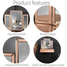 CARME Home Paloma Rosegold Luxury Tri-Fold Folding Tabletop Mirror Vanity - Size: 10.6 x 87 x 72cm - Wilko - thumbnail 6