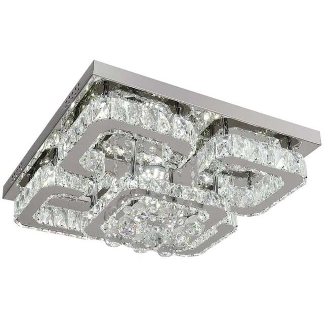 Living and Home 27 inch White Crystal Square Modern Fancy LED Ceiling Light with Remote - Size: 21 x 50 x 50cm - Wilko - image 1