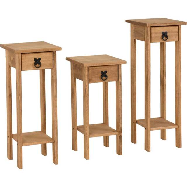 Seconique Corona Distressed Waxed Pine Plant Stands Set of 3 - Size: 27 x 25 x 73cm - Brown - Wilko - image 1