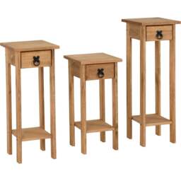 Seconique Corona Distressed Waxed Pine Plant Stands Set of 3 - Size: 27 x 25 x 73cm - Brown - Wilko