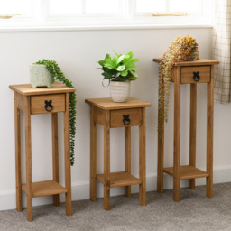 Seconique Corona Distressed Waxed Pine Plant Stands Set of 3 - Size: 27 x 25 x 73cm - Brown - Wilko - thumbnail 3