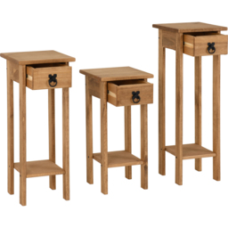 Seconique Corona Distressed Waxed Pine Plant Stands Set of 3 - Size: 27 x 25 x 73cm - Brown - Wilko - thumbnail 5