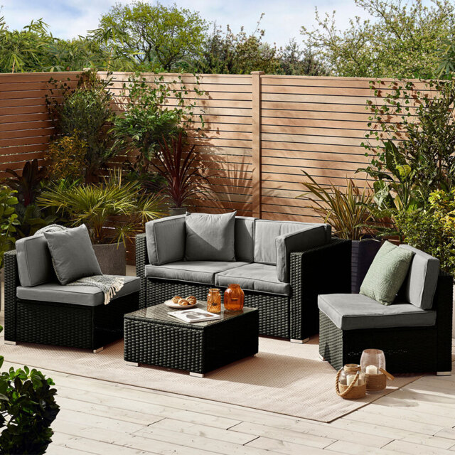 Furniturebox Windermere 4 Seater Black Rattan Sofa Lounge Set - Wilko - image 1