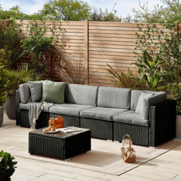 Furniturebox Windermere 4 Seater Black Rattan Sofa Lounge Set - Wilko - thumbnail 6