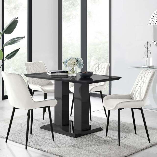 Furniturebox Molini Cesano 4 Seater Dining Set Black Gloss and Cream - Wilko - image 1