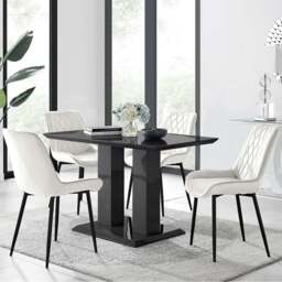 Furniturebox Molini Cesano 4 Seater Dining Set Black Gloss and Cream - Wilko - thumbnail 1