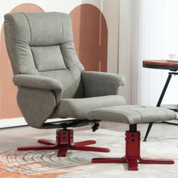 Portland Grey Recliner Armchair with Footstool - Size: Single - Wilko