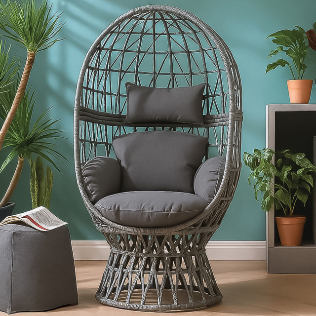 Home Republic Rio Grey Rattan Swivel Egg Chair with Cushion - Size: 73 x 77 x 97cm - Homerepublic - Wilko - image 1