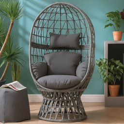 Home Republic Rio Grey Rattan Swivel Egg Chair with Cushion - Size: 73 x 77 x 97cm - Homerepublic - Wilko - thumbnail 1