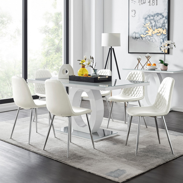 Furniturebox Lucia Solara 6 Seater Dining Set Grey Gloss White and Chrome - Wilko - image 1