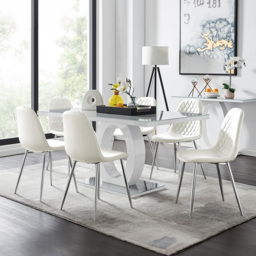 Furniturebox Lucia Solara 6 Seater Dining Set Grey Gloss White and Chrome - Wilko - thumbnail 1