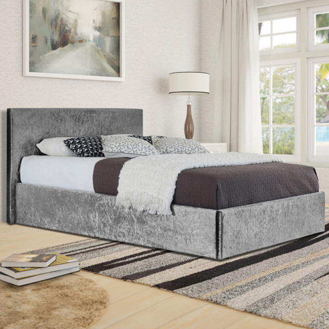 Brooklyn King Size Silver Crushed Velvet Ottoman Storage Bed - Wilko - image 1