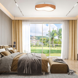 Costway Wood Pattern and Metal Frame Natural LED Mount Ceiling Light - Size: 48 x 48 x 14cm - Cream - Wilko - thumbnail 5