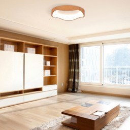 Costway Wood Pattern and Metal Frame Natural LED Mount Ceiling Light - Size: 48 x 48 x 14cm - Cream - Wilko - thumbnail 3