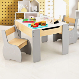 Costway 4 in 1 Grey Wooden Kids Table and Chair Set - Size: 74 x 44 x 16cm - Wilko