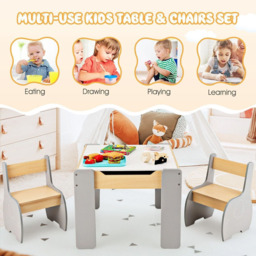 Costway 4 in 1 Grey Wooden Kids Table and Chair Set - Size: 74 x 44 x 16cm - Wilko - thumbnail 5