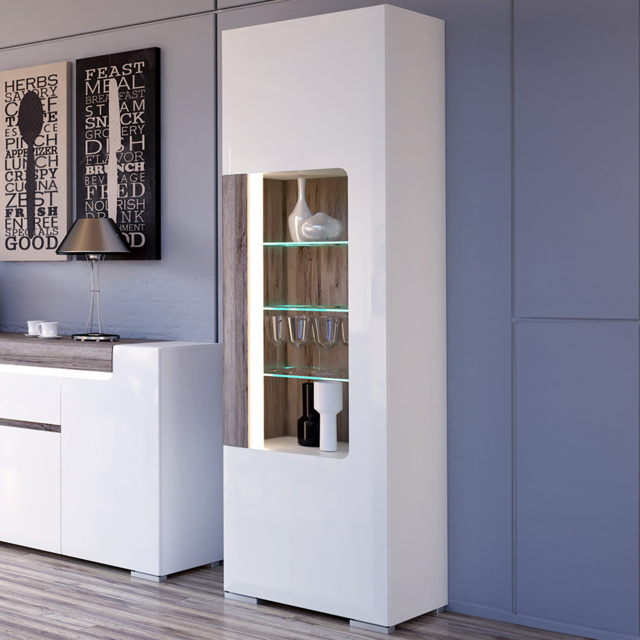 Florence Toronto Single Door White and San Remo Oak Glazed Narrow Display Cabinet - Furniture To Go - Wilko - image 1