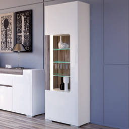 Florence Toronto Single Door White and San Remo Oak Glazed Narrow Display Cabinet - Furniture To Go - Wilko