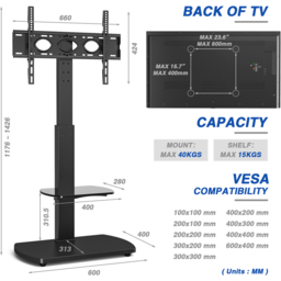 TTAP Single Shelf Black Freestanding TV Stand - Size: 117.6 x 60 x 40cm - Wilko - thumbnail 7
