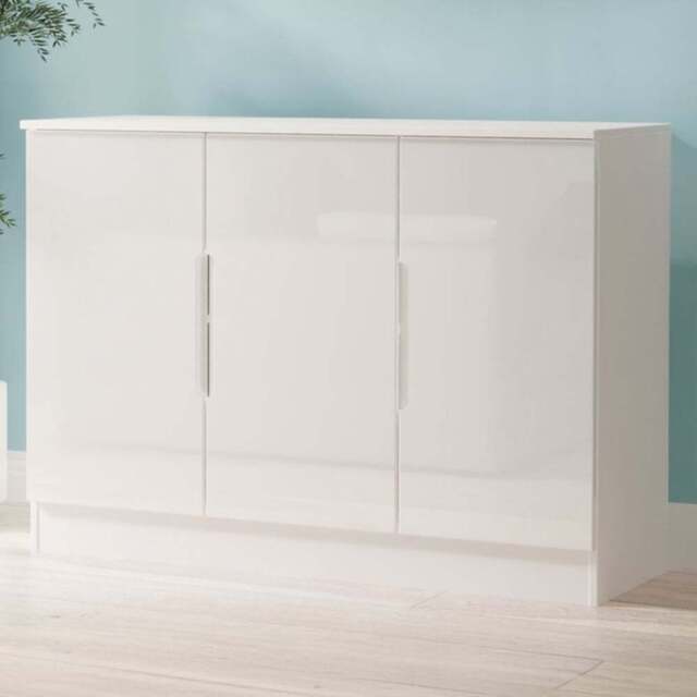 Crowndale Milan 3 Door White Gloss and White Sideboard Ready Assembled - Size: 79 x 110 x 39cm - White Gloss & White - Wilko - image 1