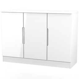 Crowndale Milan 3 Door White Gloss and White Sideboard Ready Assembled - Size: 79 x 110 x 39cm - White Gloss & White - Wilko - thumbnail 5