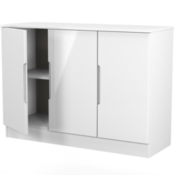 Crowndale Milan 3 Door White Gloss and White Sideboard Ready Assembled - Size: 79 x 110 x 39cm - White Gloss & White - Wilko - thumbnail 7